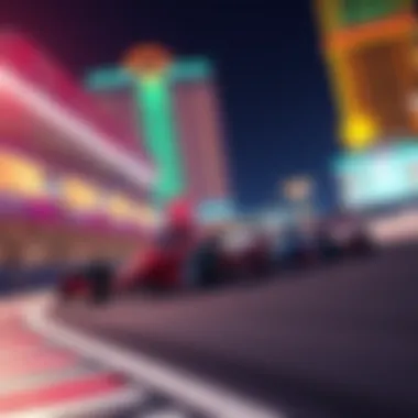 Racers on Track with Casino Backdrop Racers competing on the track with casino backdrop