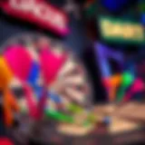Darts board with colorful darts