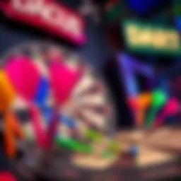 Darts board with colorful darts