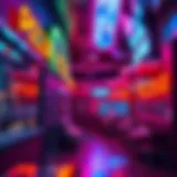 A vibrant hidden pizza parlor in Las Vegas with neon lights