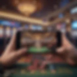 A person engaging with a smartphone displaying a gaming interface