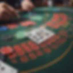 Close-up of a blackjack table showcasing betting options