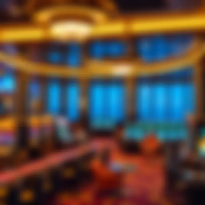 Elegant cruise ship interior featuring gaming areas and lounges