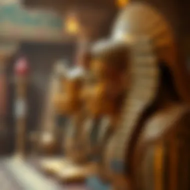 Artwork illustrating ancient Egyptian symbols and artifacts