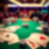 Diverse Card Games Display A vibrant card deck spread out on a table, showcasing different gambling card games