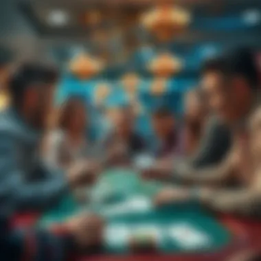 A group of friends engaged in a lively card game, showcasing camaraderie and excitement