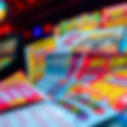 A vibrant collection of scratch-off lottery tickets displayed artistically.