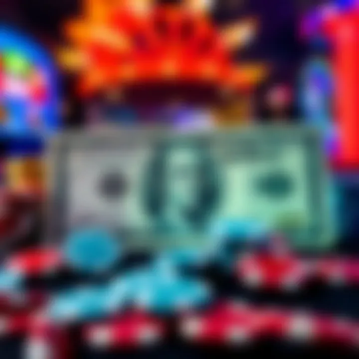 Graphic representation of a $10 bill surrounded by casino elements
