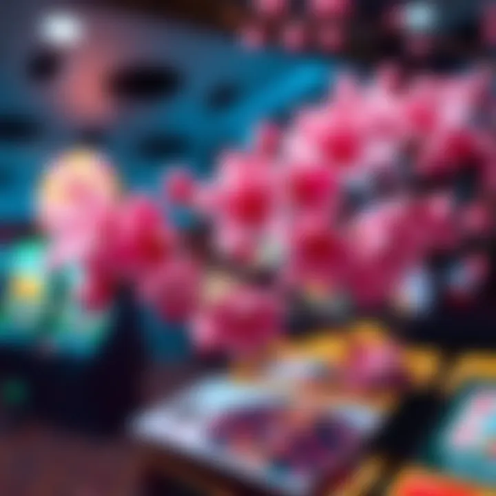 Artistic representation of cherry blossoms intertwined with gaming elements