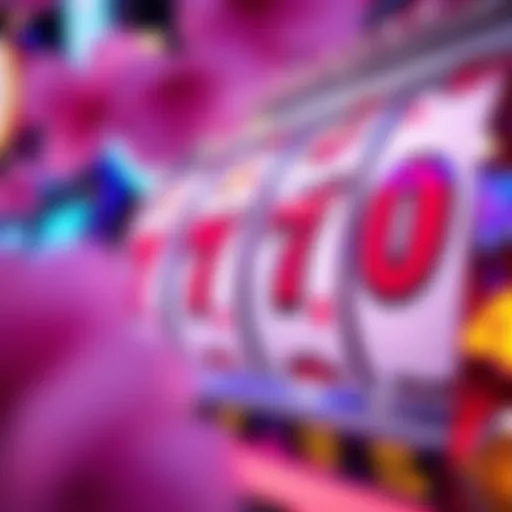 Close-up view of cherry blossom slot machine reel symbols