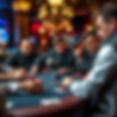 Intense Poker Action at the Table Table of poker players engaged in a competitive game