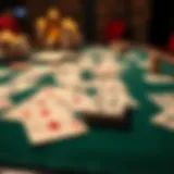 An artistic representation of Rummy cards laid out on a table, showcasing strategy.