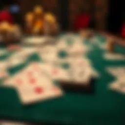 An artistic representation of Rummy cards laid out on a table, showcasing strategy.