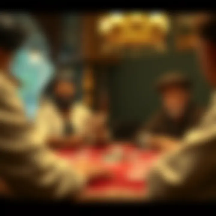 A historical depiction of Rummy being played in a traditional setting.