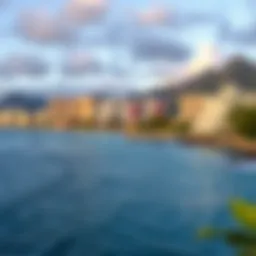 Scenic view of a Hawaiian coastline with casinos in the background