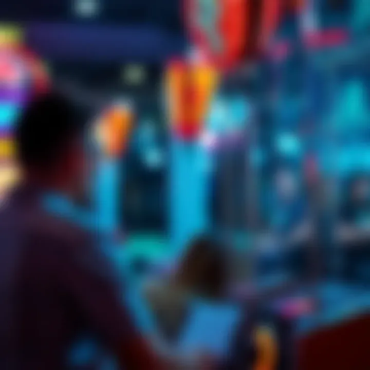 Close-up of players strategizing in front of a real cash claw machine.