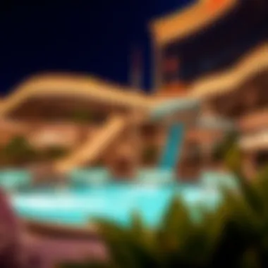 Luxurious amenities surrounding a hotel's water slide area