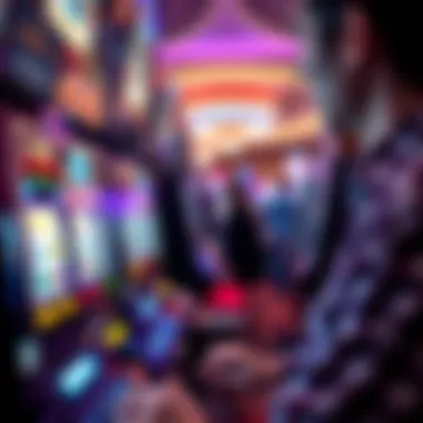 Player Interaction with Slot Machine Close-up of a player engaging with an electronic slot machine interface