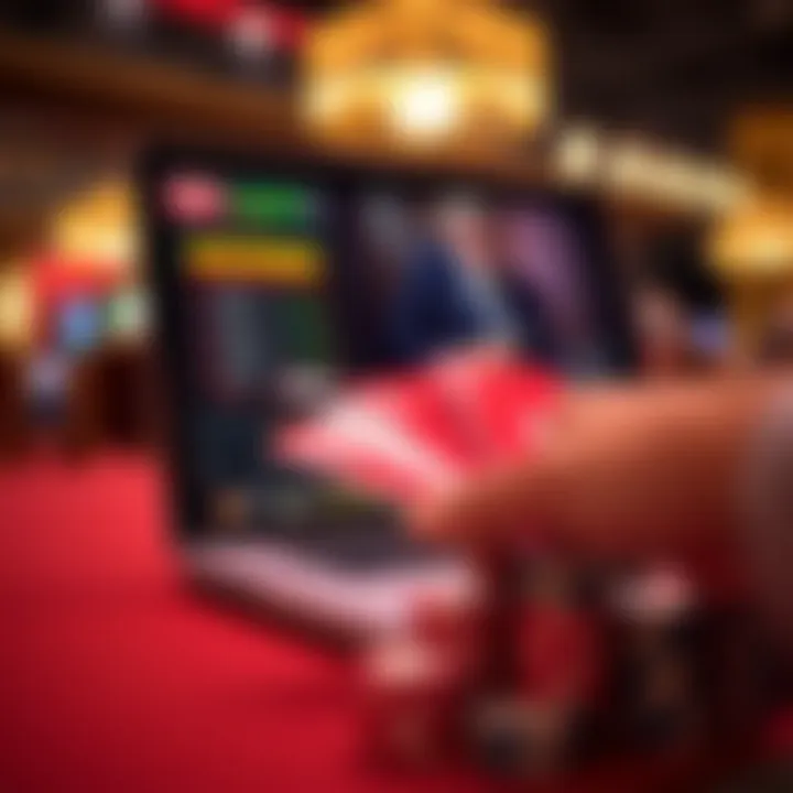 A close-up view of a laptop with an online poker platform on screen