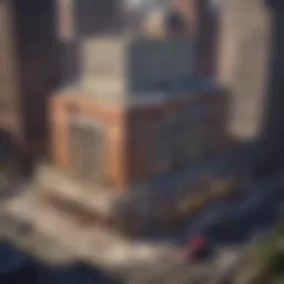 An intricate view of the New York City Lottery headquarters showcasing its architectural design