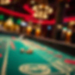 Craps table with chips and dice