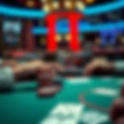 A strategic poker table with chips and cards in play