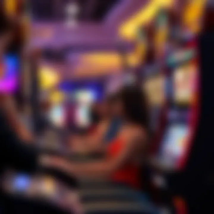 Players Engaged in Slot Gameplay An engaging scene depicting players enjoying slot games in a modern casino environment