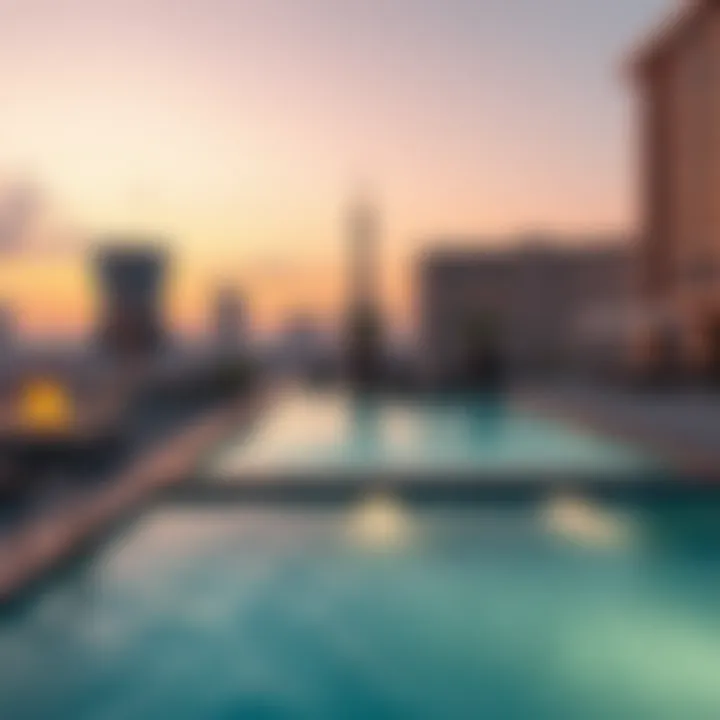 Innovative rooftop pool area with skyline views