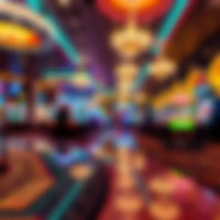 Glistening casino floor with vibrant lights and unique gaming tables