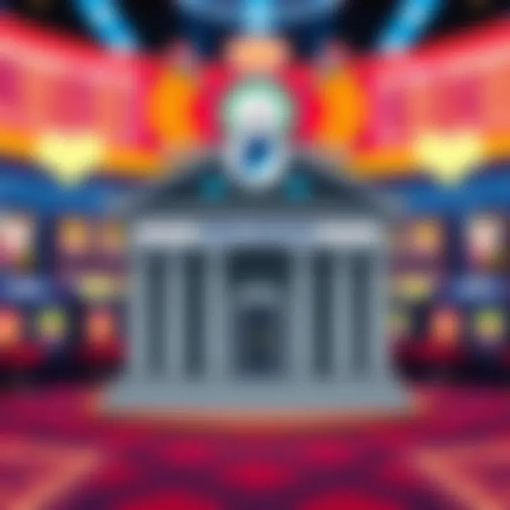 Illustration of a bank with arrows indicating fund transfer