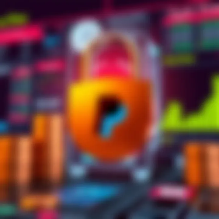 Secure padlock with digital interface background