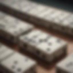 A close-up view of a classic domino set, showcasing the intricate designs.