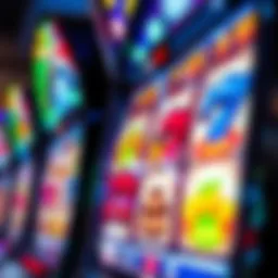 Close-up view of a slot machine displaying vibrant reels