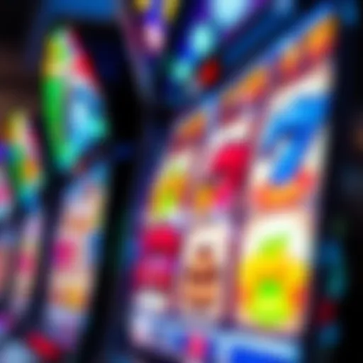 Close-up view of a slot machine displaying vibrant reels